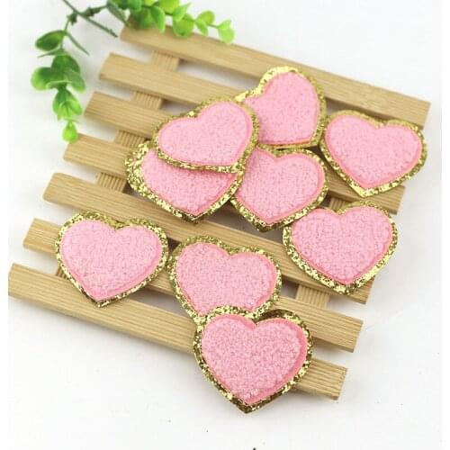 5cm Colorful Love Heart Towel Embroidered Cloth Stickers Gold Glitter Embroidery Chenille Iron on Bag Clothes Pants DIY Patches