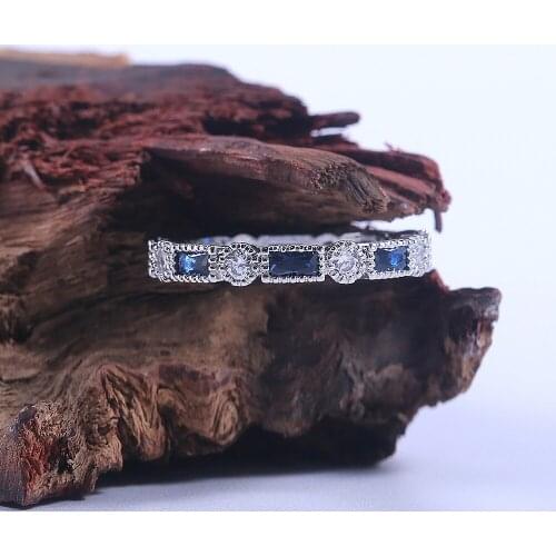 2019 New Minimalist Blue White Crystal Thin Wedding Rings For Women Silver Filled Zircon Engagement Couple Ring Female Jewelry