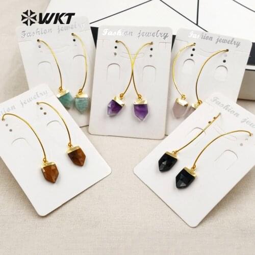 WT-E412 2018 New Arrival Women Natural Stone Earrings 24K Metal Electroplated Vintage Jewelry for Female 5pcs/lot
