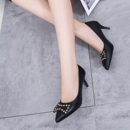 Autumn Pointed Single Shoes Women Pumps High heels Lady Suede leather Crystal Square Buckle Thick with Wedding Female U18-32