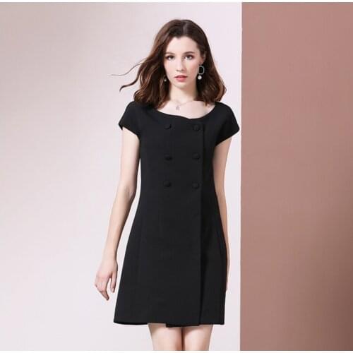 2021 Spring And Summer New Womens Dress With One Word Collar Skirt Double Breasted Slim Dresses Black Color Long Skirts Female