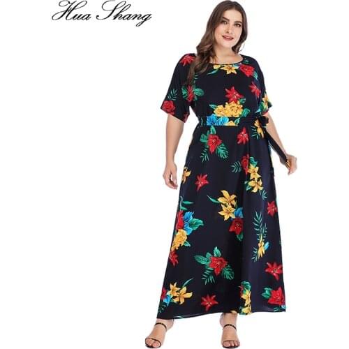 Plus Size Dress Floral 2019 Summer Women O Neck Short Sleeve Flower Print Boho Dress Maxi Belted Ladies Tunic Beach Dresses