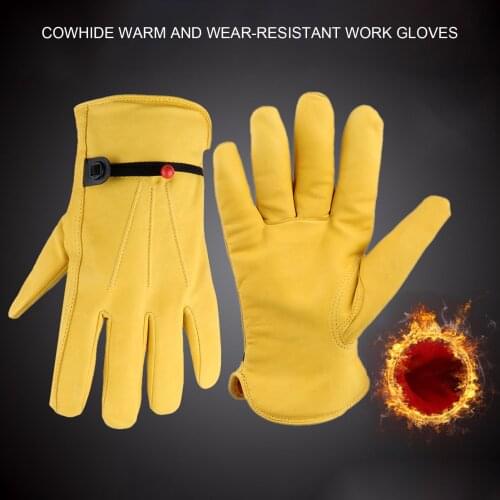 1 Pair Cowhide Plush Warm Wear-resistant Gardening Work Safety Protection Gloves Outdoor Sports Accessories