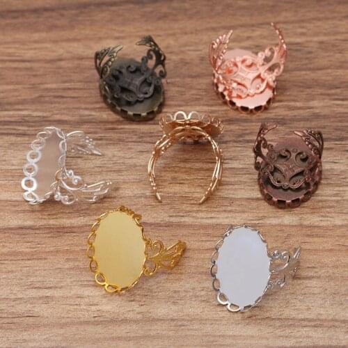 200pcs Retro Filigree Adjustable Ring Settings Blanks w/ 13x18 18x25mm Oval Lace Bezel Glass Cabochons Base DIY Jewelry Findings