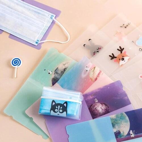 5Pcs Cute Animals Starry Sky Portable PVC Mask Clips Disposable Face Mask Storage Case Container Foldable Recycling Mask Holder