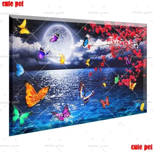 5D Diamond Painting Butterfly Moon Full Diamond Embroidery Pattern Rhinestones night Lake Decor Needlework DIY Mosaic decoration
