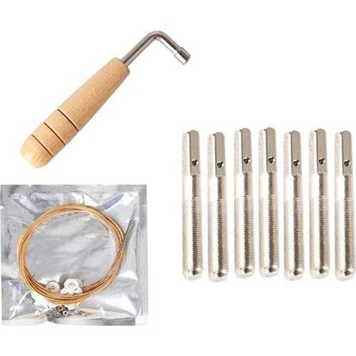 7 Metal Harp String + 7Pcs String Pin Nails + Tuning Wrench,for Lyre Harp Small Harp Musical Stringed Instrument