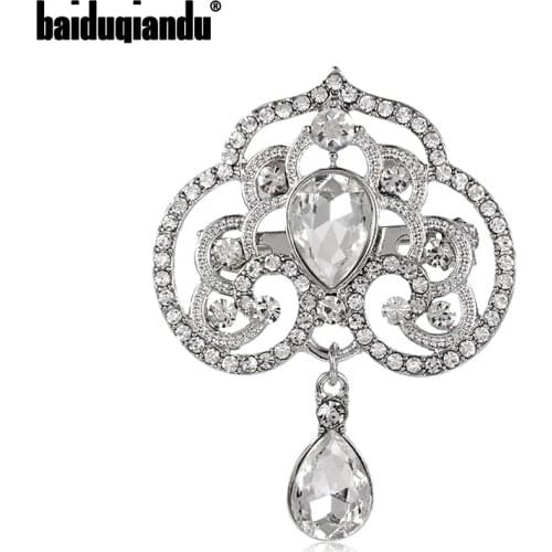 Baiduqiandu New Arrival Vintage Style Clear Crystal Drop Wedding Brooches Decorative Accessories