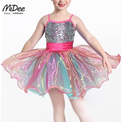 Ballet Dance Skirt Girl Kids Camisole Sequin Jumpsuit Skirt Gymnastics Flower Child Model Show Dress Stage Performance Dancewear