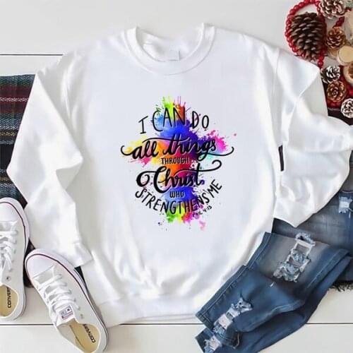 I Can Do All Things Through Christ Who Strengthens Me Christian Gift White T Shirt unisex Women cotton casual religion pullover