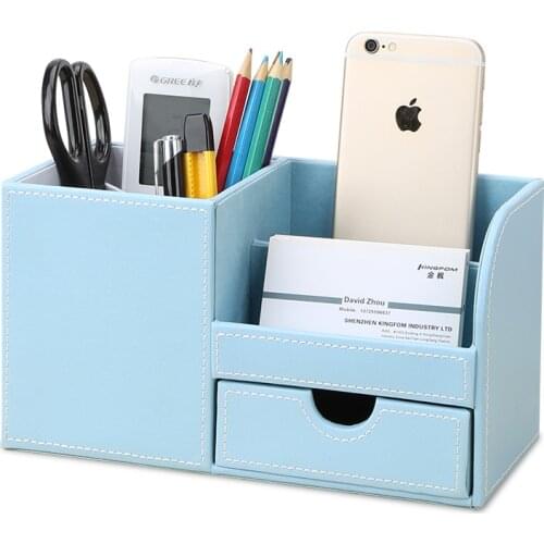 Full PU Leather Pen Holder Pencil Box Case Desk Stationery Organizer Storage Boxes 2 Colors Office Supplies
