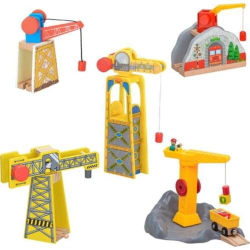 ALL Kinds Of Crane Compatible Biro Wooden Train Track Railway Accessories Move Crane House Tender Educational Toys