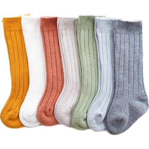 Baby Kids Solid Color Long Tube Socks 0-5Y Autumn Winter Baby Girl Boy Cotton Warm Knee High Socks Children Breathable Socks