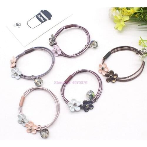 DHL 5000pcs Elastic Hair Bands Big Flower Hair Rope Rhinestones Imitation Charms Rubber Band Floral Fashion Headwear