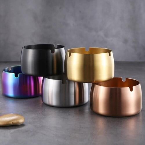 Round Stainless Steel High Temperature Resistant Ashtrays Desktop Ash Holder Portable Durable Easy Clean dishwasher safe Ashtray