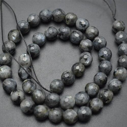 6mm~12mm Natural Black Larvikite Labradorite Faceted Stone Round Loose Beads