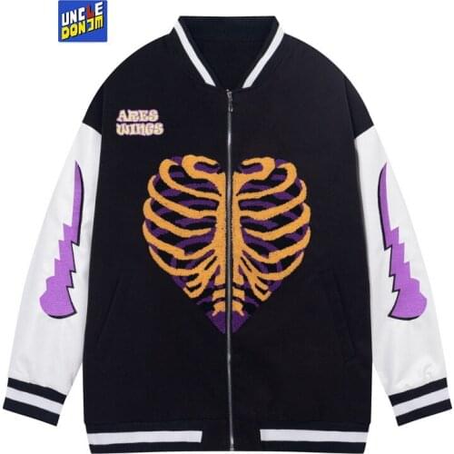 UNCLEDONJM Skeleton bomber jacket colour block jacket men japanese fashion retro men clothing techwear winter jacket 819