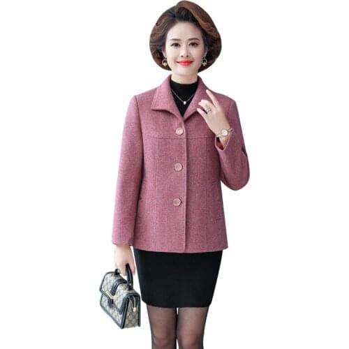 New 2020 Spring Autumn Womens Jacket Middle-aged Mother Casual Short Coat Plus Size Loose Single-Breasted Outerwear Female Tops