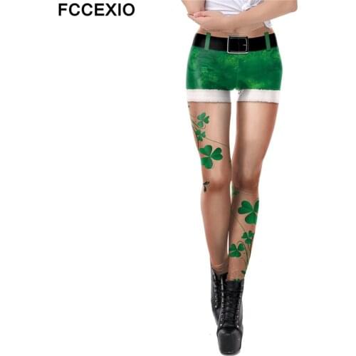 FCCEXIO Patricks Day Leggings Fashion Plus Size Female Jeggings Mid-Waist Pants Slim Sexy Fitness Legging Women Pants