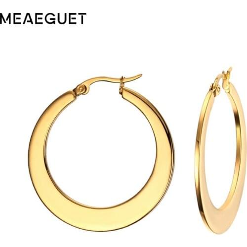 Meaeguet 35mm Big Circle Hoop Earrings Gold-Color For Women Party Jewelry Trendy Round Earrings Ronda Grande Pendientes