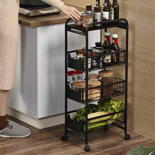 Multifunction 4 Tiers Kitchen Trolleys Storage Rack Food Drinks Condiment Holder Organizer Storage Shelf Rolling Utility Cart