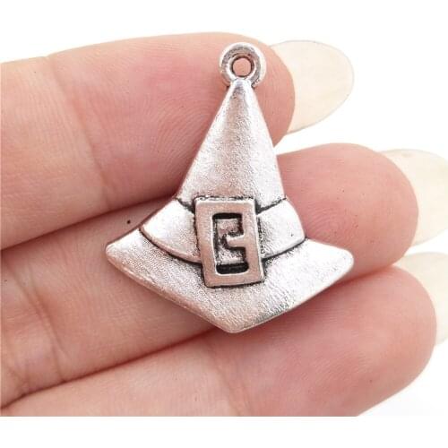 BULK 30 Zinc Alloy Trendy Witch Hat Charms Halloween Themed Tibetan Silver Plated DIY Bracelet Jewelry Making 22*25mm 1.8g