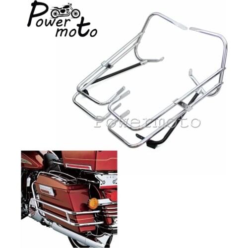 Motorcycle Chrome Twin Side Rail Saddlebag Bracket Guard Bars For Harley Touring Road King Street Glid FLHR FLHT FLTR 1997-2008
