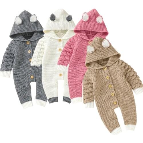 Winter Baby Girls Clothes Toddler Baby Girl Boys Knitting Hooded Long Sleeve Romper Infant Baby Boys Girls Knitting Jumpsuit