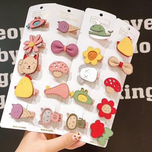 2021 New Colorful Baby Girl Hair Clip Pin Cute Princess Cartoon Fish Cat Floewrs Heart Soft Leather Barrettes Hairgrips