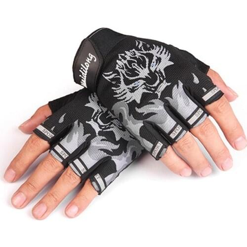 New Sport Gloves for Kids Semi-finger Wolf Print Glove Children Mittens Anti-slip Boys Girl Fingerless Gloves for 6-12 Years Kid