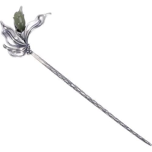 Original new 925 silver jewelry Hetian jade handmade Chinese retro craft hairpin for ladies to give friends a souvenir gift