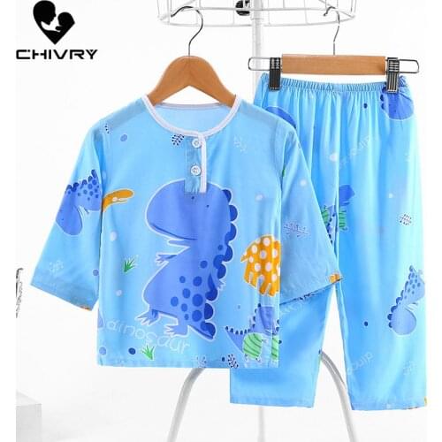 New 2020 Kids Boys Girls Summer Pajama Sets Cartoon Long Sleeve O-Neck Cute T-Shirt Tops with Pants Toddler Sleeping Clothes Set