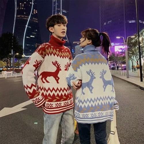 Autumn Winter O-Neck Men Pullover Animal Spacious Patchwork Warm Christmas Clothes Knitted Casual Cotton Male Sweater Pull Homme