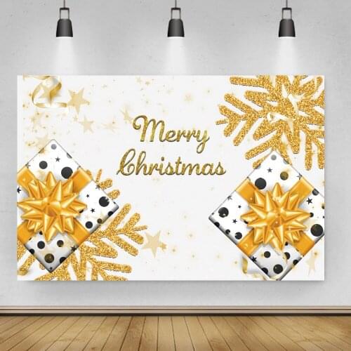 Merry Christmas Gold Ribbon Background for Portrait Photography Party Decors Backdrops Photocall Studio Accessories
