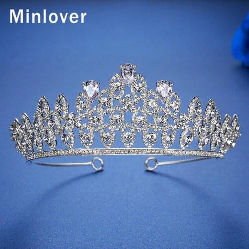 Minlover Eye Shape Bridal Crowns Tiaras CZ Wedding Hair Accessories Queen Diadem Party Baroque Princess Crown Hair Jewelry HG231