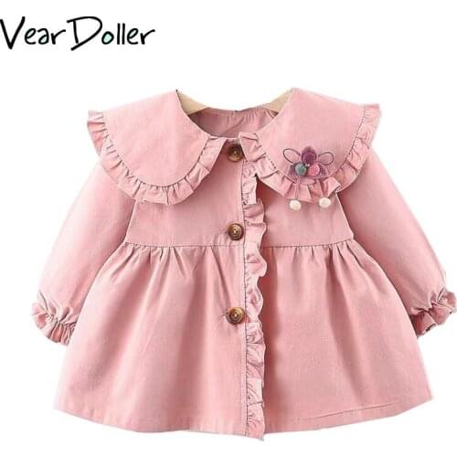VearDoller Autmn Long Sleeve Girls Coats New Arrival Childrens Clothing Fashion Floral Kids Trench Outerwear Baby Girls Coats
