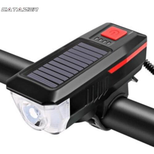 2 in 1 Bicycle Bell With Light 2000mAh USB Rechargeable Solar Power 3 modes LED Front Light Solar Energy LED Bike Lamp