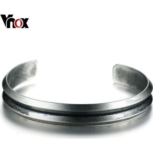 Vnox Simple Retro Indentation Bangle Bracelet For Women High Quality Stainless Steel Cuff Bracelets Pulseiras Jewelry