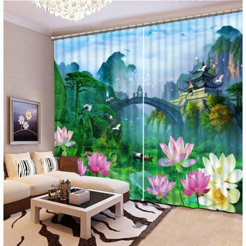 High quality custom 3d curtain fabric landscape flower curtains Blackout curtain