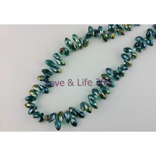 AAA Top Quality 6x12mm Teardrop Beads Crystal Glass Beads Crystal peacock green color plating color 100pcs/lot Free Shipping