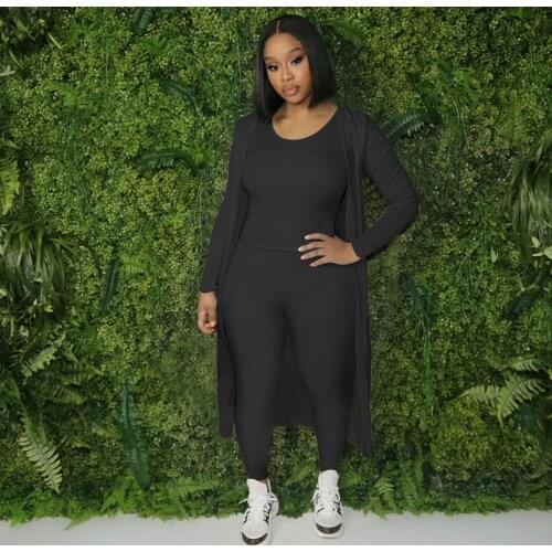 Stretchy Casual Outfits Womens 3 Piece Matching Set Solid Square Neck Tank+Gym Workout Legging Long Pants +Long Sleeve Cardigan