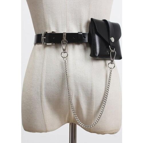 SeeBeautiful PU Leather Belts Female Metal Pin Buckle Chain Removable Small Bags All Match Summer 2020 New Fashion Tide L206