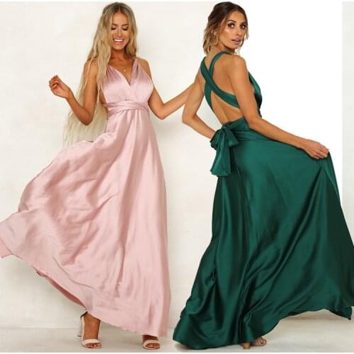 Satin Dress Maxi Dresses for Women Party Sexy Backless Pink Green Summer Dresses Spaghetti Strap Long bandage dress Bodycon 2019