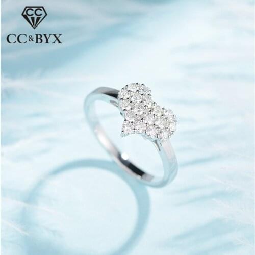 CC Heart Charms Rings For Women S925 Silver Ring Cubic Zirconia Trendy Jewelry Romantic Wedding Engagement Drop Shipping CC1432