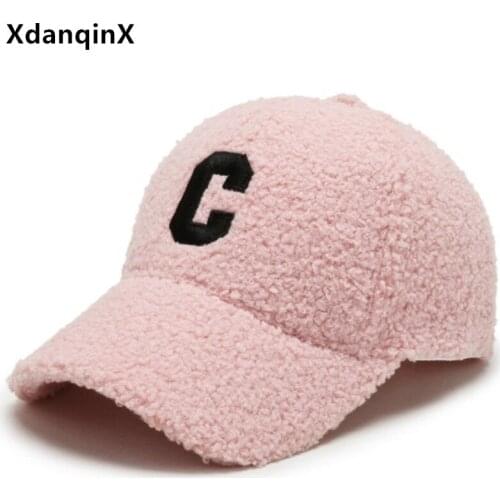 Winter Womens Hat C Letter Embroidery Lamb Woolen Warm Baseball Caps Snapback Cap Multicolor Adjustable Size Casual Sports Cap