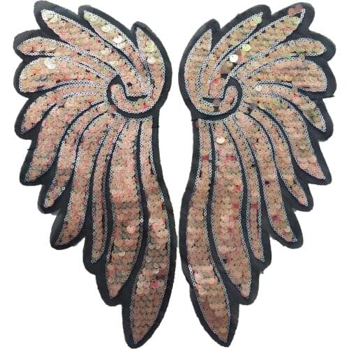 1Pair Large Angel wing Sequin Flower Patches for Clothes Sew on Appliques for Jacket Embroidery Decorative Supplies Crafts