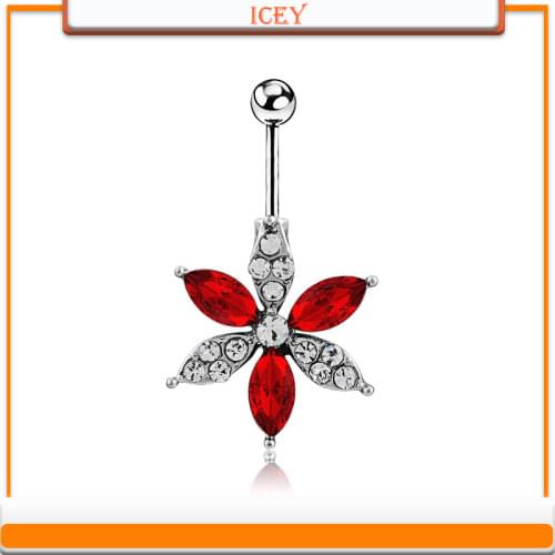 Market high quality piercing accessories popular flower petals inlaid with drill Navel Ring Navel button boutique