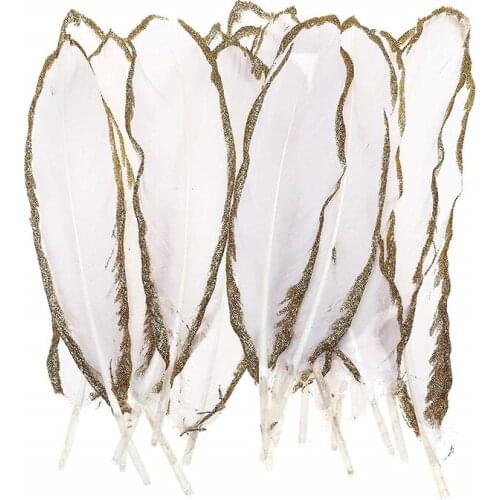 10-500pcs white Dipped gold goose feather 15-20cm DIY feathers for jewelry making Wedding Home decoration Stage carnival plumes