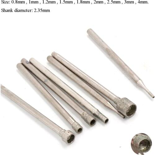 10PCS 0.8-4mm Rotary Diamond Burr Core Drill Bit Engraving 2.35mm Shank for Glass Tile