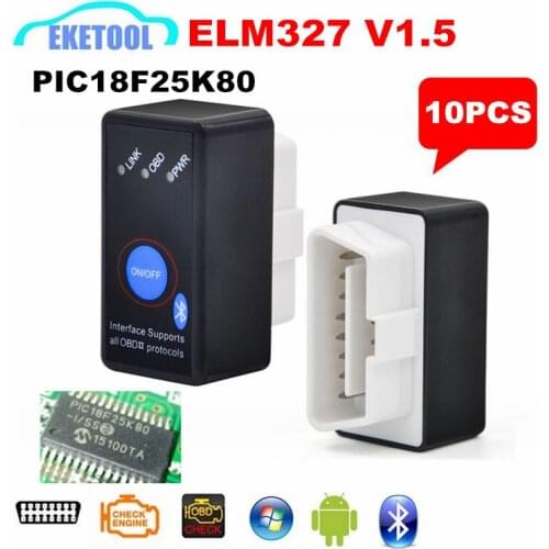 10pcs/Lot 100% V1.5 PIC18F25K80 ELM327 Code Reader Interface Wireless Bluetooth Smart Phone Android Torque ELM 327 Tool